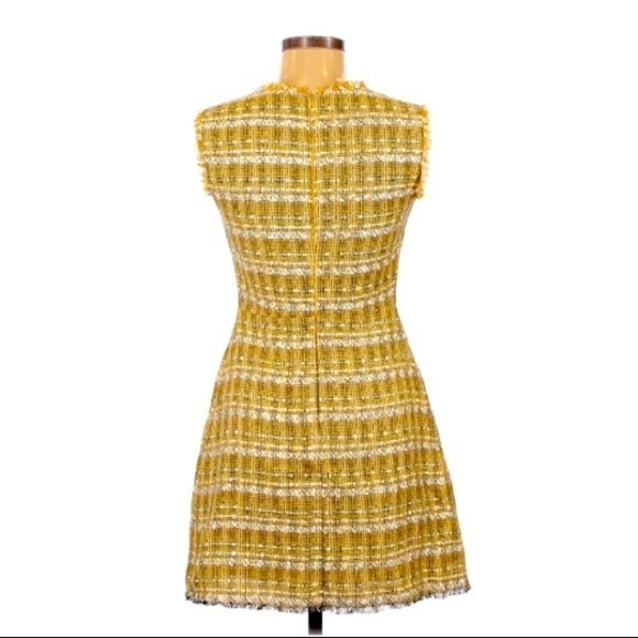LIU JO Yellow Black Tweed Italian Couture Sustainable Fringe Mini Dress Sz: S - Picture 2 of 13